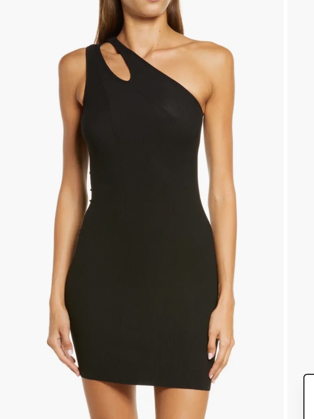 SKIMS Black One-Shoulder Cutout Ribbed Mini Dress